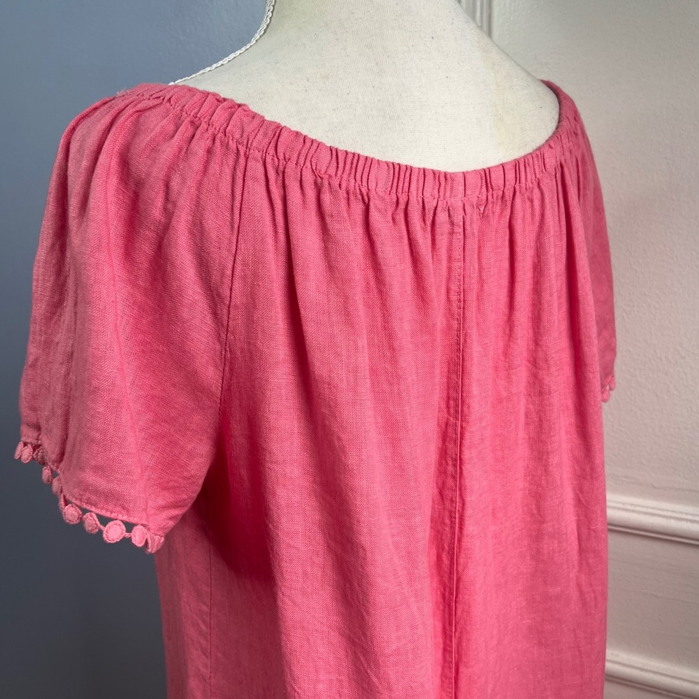 Anthropologie Luisa Perla Linen Dress Italy Coral Pink Eyelet Lace Womens Size M - Picture 8 of 10